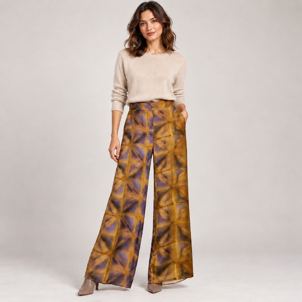 Zara Rust Purple Satin Wide Leg Pants Tie Dye Boho Maximalist M